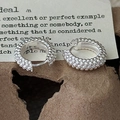 S925 sterling silver beaded hoop earrings with a textured wheat grain vintage design - 925 Silver / Beaded Texture Style (EHM085)