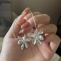S925 sterling silver large flower hoop earrings with a polished metallic finish - 3D Flower Pendant Style (EHR101) / 925 Silver / Silver