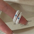 Vintage S925 Sterling Silber Ringe Set mit Lava-Textur und blauen Herz-Zirkonia - Einstellbar Offen / Silber (Blaues Herz) (JZD091)