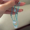 Handmade S925 sterling silver woven turquoise cord bracelet with crescent pendants - 925 Silver / Blue (14SL12)