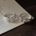 Minimalist S925 sterling silver open ring with cross layered water drop design - Adjustable Open / Double-Layer Staggered Streamlined Teardrop Style (JZB195)