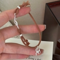 Bracelet tressé marron fait main avec breloques serrure coeur et clé en argent pur - Argent 925 / Marron