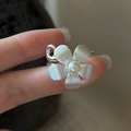 S925 sterling silver floral ring with brushed texture petals and pearl center - Adjustable Open / Matte Silver Flower Pearl Style (JZX130)