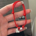 Bracciale pony in argento sterling S925 intrecciato rosso con cordino regolabile - Forma di Orso (15SL32) / Argento 925