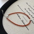 Pulsera de cuentas de plata S925 vintage con piedras de espinela roja facetadas y dije de corazón - 16+3cm / Rojo