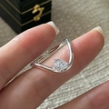 S925 sterling silver ring with pear-cut crystal and unique wavy band design - Adjustable Open / Pear Cut Main Stone Wave Band (JZX123)
