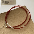 Elegante S925 zilveren ketting met rode spinel kralen en natuurlijke zoetwaterparels - Rode Spinel Parel Stijl (49TL13)