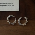 Minimalist S925 sterling silver hoop earrings with vintage wavy texture design - Wave Texture Earrings (EHR112) / 925 Silver