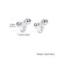 Detail view of U-shaped steel ball earrings showing 1.8cm by 3.2cm product dimensions - Steel Color (EH-782S)