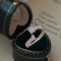 S925 Sterling Silber Ring mit großem Solitär-Stein und gewebter Mesh-Struktur Optik - Einstellbar Offen / Silber (JZE090)