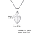 Detailed view of silver shield pendant with cubic zirconia cross and dimensions 3.6x1.8cm - Steel Color / Pendant Only (Without Chain)