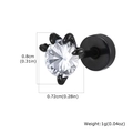 Minimalistischer schwarzer Edelstahl-Krallenohrring mit weißem Zirkonia-Stecker - Krallenform (ES-767B Einzelstück) / Schwarz