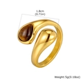Polished stainless steel ring with tiger eye stone and teardrop design 1.8cm 5g - US 6 / Gold
