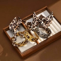 Gold and silver metal bangles set wrapped in leopard print silk ribbons for women - Gold Bracelet With Leopard Scarf
