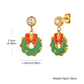 Detalle de pendientes de corona navideña con circón dorado y medidas 2,5 cm x 1,44 cm - Estilo Guirnalda de Navidad (ED-988G)