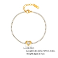 Close-up of golden stainless steel chain featuring a sparkling heart-shaped zircon pendant - Heart Rhinestone Tennis Chain Style (BR-2611G) / Gold