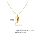 Detailweergave van de gouden hoorn hanger met tijgeroog steen en afmetingen van de ketting - Hoorn Hanger Alleen (Zonder Ketting) (PN-2333G)