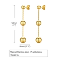 Boucles d'oreilles pendantes en acier inoxydable doré avec triple bille et placage or IP - Doré