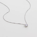 Elegante collana in argento sterling S925 con ciondolo in zircone rotondo a castone - Platino (Tondo) / Argento 925