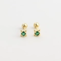 Elegant s925 silver gold-plated four-point star earrings with emerald green square stones - 925 Silver / Gold (Green Stone)