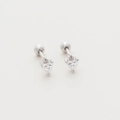 Pair of S925 sterling silver heart-shaped stud earrings with clear zircon screw-back closures - 925 Silver / White Gold