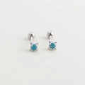 S925 silver four-pointed star stud earring with a square blue turquoise and screw back - 925 Silver / Platinum (Turquoise)