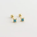 Gold star screw back stud earring with turquoise square stone for cartilage piercing - 925 Silver / Gold (Turquoise)