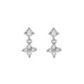 S925 silver four-leaf clover drop earrings with round-cut clear crystals in minimalist style - 925 Silver / Platinum (White Stone)