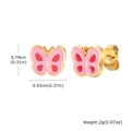 Boucles d'oreilles papillon rose et rouge avec finitions dorées et dimensions - Forme Papillon(ES-586)