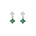 Silver four-leaf clover drop earrings with green zircon stones and sparkling crystals - 925 Silver / Platinum Color (Green Stone)
