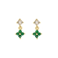 Exquisite S925 silver four-leaf clover stud earrings with gold plating and green crystals - 925 Silver / Gold (Green Stone)