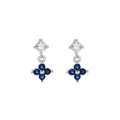 S925 silver stud earrings with blue gemstone four leaf clover pendant design - 925 Silver / Platinum Color (Blue Stone)