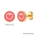 Boucles d'oreilles cœur dorées avec cercles en émail rouge et rose et fermoirs - Style Cœur Rond (ES-636G)