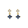 Elegant gold clover earrings with blue gemstones and sparkling zircon studs - 925 Silver / Gold Color (Blue Stone)