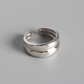 Polished S925 sterling silver double-layer open ring with minimalist parallel bands - Adjustable Open / White Gold
