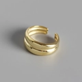 Minimalist S925 sterling silver double-layer open ring in polished gold finish - Adjustable Open / Gold