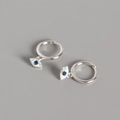 S925 Sterling Silber Creolen mit blauem Auge und funkelnden Zirkonia Kristallen - 925er Silber / Weißgold