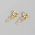 Luxus S925 Sterling Silber Creolen mit Perlenstruktur und goldenen Quastenketten - 925er Silber / Gold
