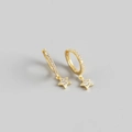 Gold-plated S925 silver hoop earrings with zircon pavé and star pendant charms - 925 Silver / Gold