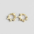 S925 sterling silver punk rivet earrings in gold finish with black zircon stones - 925 Silver / Gold