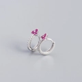 S925 sterling silver hoop earrings with pink flower gems and white zircons - 925 Silver / Platinum Plated Red Zirconia