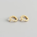 Eleganti orecchini a cerchio in argento S925 dorato con ciondolo a croce e zirconi - Oro