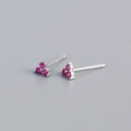 Elegant S925 sterling silver stud earrings with rose red clover shaped gemstones - 925 Silver / Platinum Plated Red Zirconia