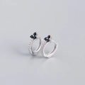 S925 sterling silver hoop earrings with black clover detail and sparkling cubic zirconia - 925 Silver / Platinum Plated - Black Zircon
