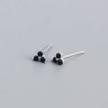 S925 sterling silver stud earrings with black stones in a triangle clover cluster - 925 Silver / Platinum Plated - Black Zircon