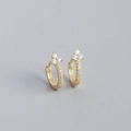 S925 sterling silver gold plated huggie hoops with zircon flower and row diamonds - 925 Silver / Gold Plated - White Zircon
