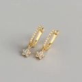 U-shaped S925 sterling silver hoop earrings with gold plating and cubic zirconia flowers - 925 Silver / Gold