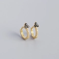 Elegant gold S925 silver hoop earrings with black flower stones and white zircons - 925 Silver / Gold Plated - Black Zircon
