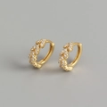 Sparkling gold S925 silver leaf hoop earrings with micro-pave cubic zirconia crystals - 925 Silver / Gold