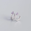 S925 sterling silver huggie earrings with purple cluster gems and white zircons - 925 Silver / Platinum Plated Purple Zirconia